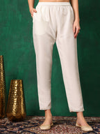 Mirror Embroidered Kurta With Pant & Embroidered Dupatta, White - Hiral Fashion - Distacart
