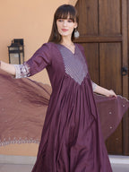 Mirror Embroidered Kurta With Pant & Embroidered Dupatta, Mauve - Hiral Fashion - Distacart