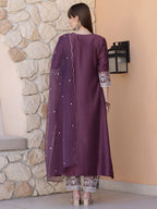 Mirror Embroidered Kurta With Pant & Embroidered Dupatta, Mauve - Hiral Fashion - Distacart