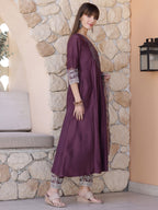 Mirror Embroidered Kurta With Pant & Embroidered Dupatta, Mauve - Hiral Fashion - Distacart