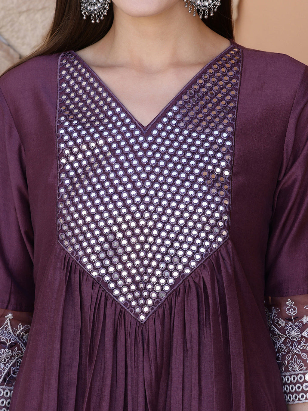 Mirror Embroidered Kurta With Pant & Embroidered Dupatta, Mauve - Hiral Fashion - Distacart