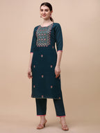 Mirror Embroidered Kurta With Pant & Dupatta Set, Multicolor - Hiral Fashion - Distacart