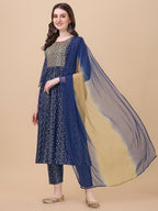 Nayra Cut Bandhani Printed & Embroidered Kurta With Pant & Dupatta Set, Multicolor - Hiral Fashion
