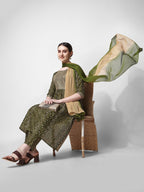 Nayra Cut Bandhani Printed & Embroidered Green Kurta With Pant & Dupatta Set, Multicolor - Hiral Fashion