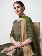 Nayra Cut Bandhani Printed & Embroidered Green Kurta With Pant & Dupatta Set, Multicolor - Hiral Fashion