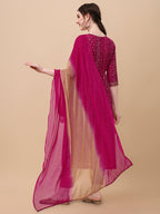 Nayra Cut Bandhani Printed & Embroidered Pink Kurta With Pant & Dupatta Set, Multicolor - Hiral Fashion