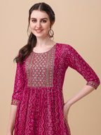 Nayra Cut Bandhani Printed & Embroidered Pink Kurta With Pant & Dupatta Set, Multicolor - Hiral Fashion