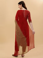 Nayra Cut Bandhani Printed & Embroidered Kurta With Pant & Dupatta Set, Multicolor - Hiral Fashion - Distacart