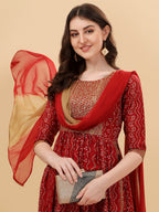 Nayra Cut Bandhani Printed & Embroidered Kurta With Pant & Dupatta Set, Multicolor - Hiral Fashion - Distacart