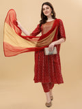Nayra Cut Bandhani Printed & Embroidered Kurta With Pant & Dupatta Set, Multicolor - Hiral Fashion - Distacart