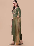 Embroidered Kurta With Pant And Dupatta Set, Multicolor - Hiral Fashion - Distacart