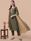 Embroidered Kurta With Pant And Dupatta Set, Multicolor - Hiral Fashion - Distacart