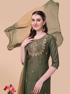 Embroidered Kurta With Pant And Dupatta Set, Multicolor - Hiral Fashion - Distacart