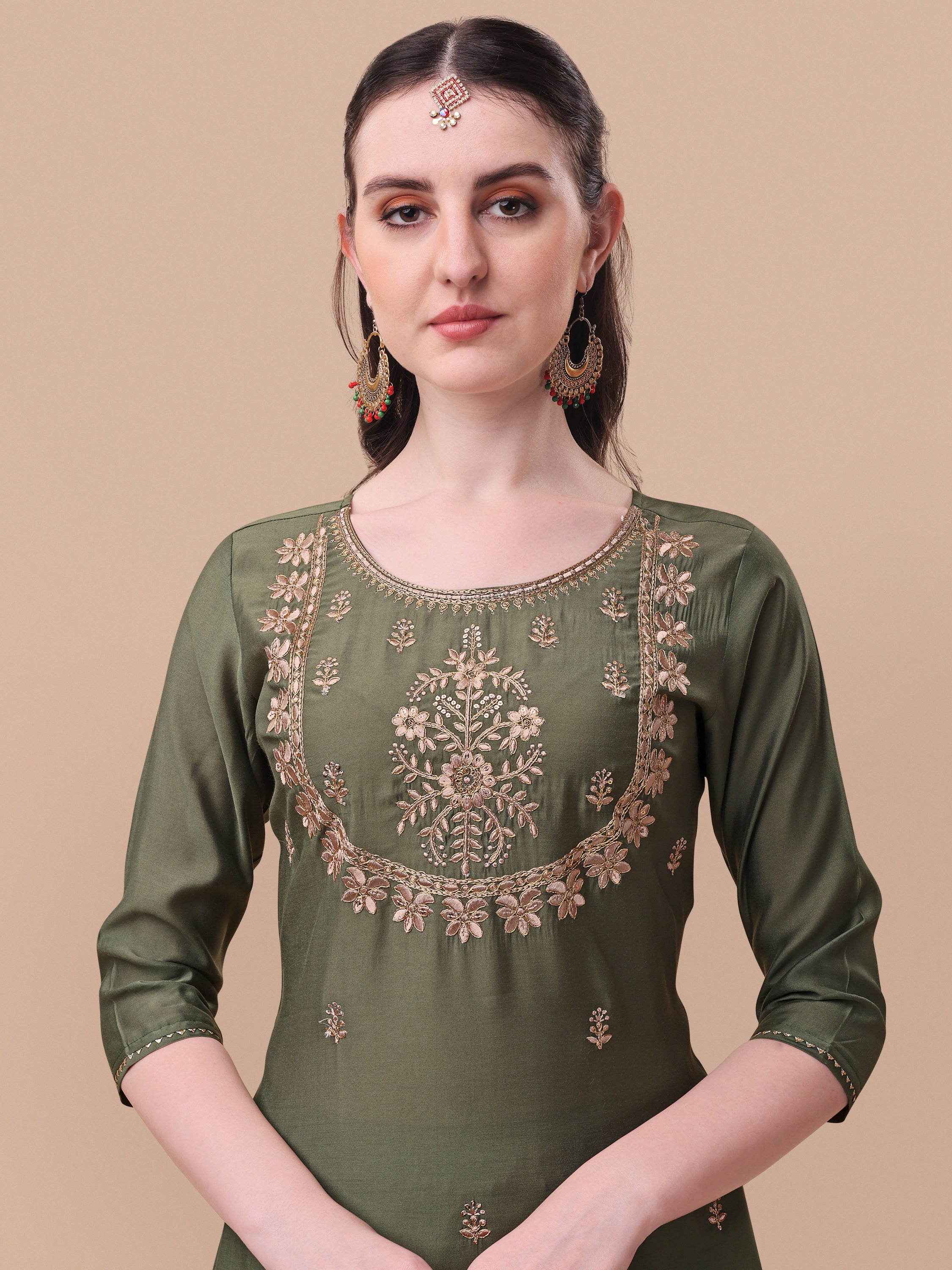Embroidered Kurta With Pant And Dupatta Set, Multicolor - Hiral Fashion - Distacart