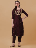 Embroidered Kurta With Pant And Dupatta Set, Multicolor - Hiral Fashion - Distacart