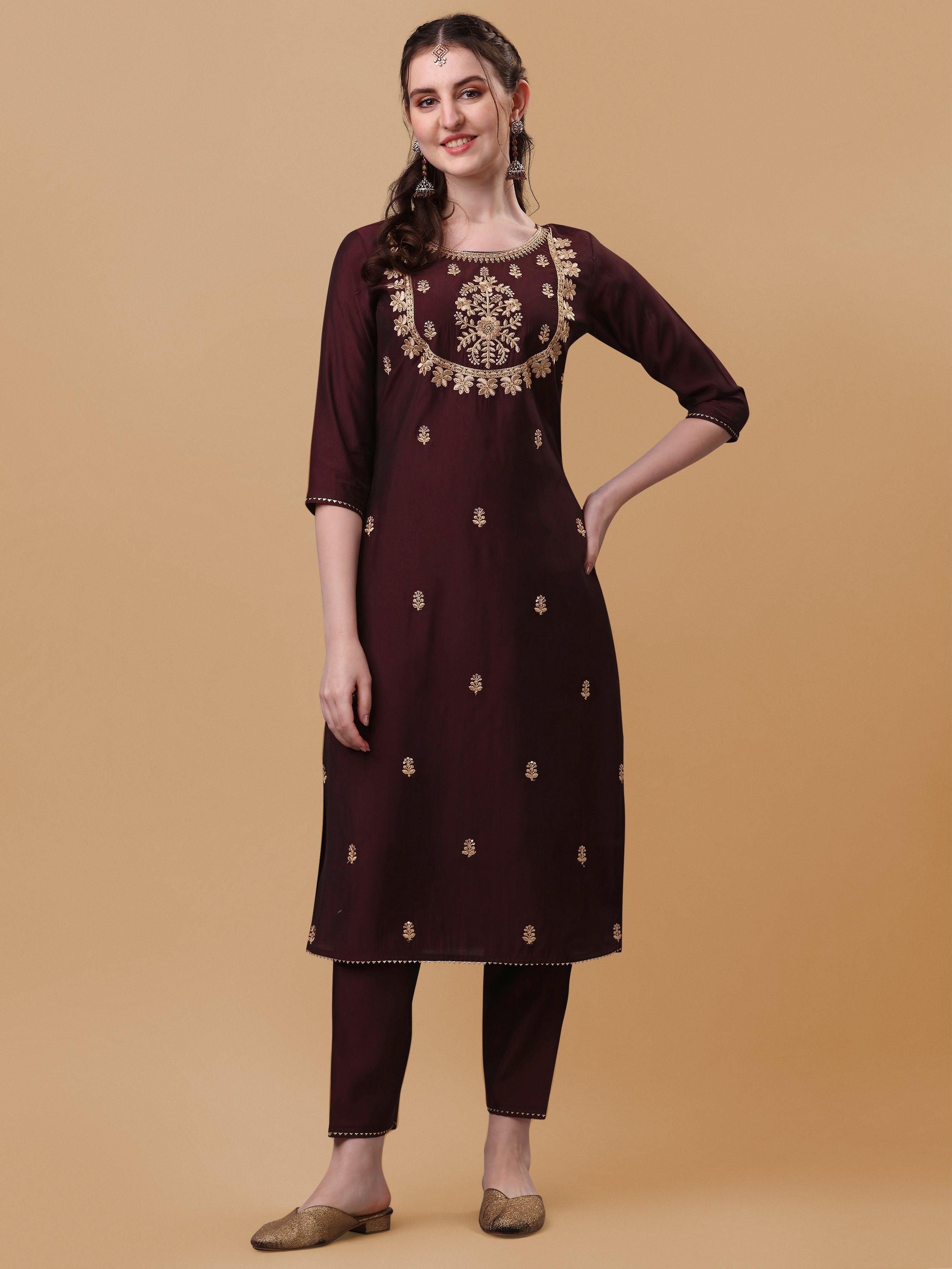 Embroidered Kurta With Pant And Dupatta Set, Multicolor - Hiral Fashion - Distacart