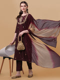 Embroidered Kurta With Pant And Dupatta Set, Multicolor - Hiral Fashion - Distacart