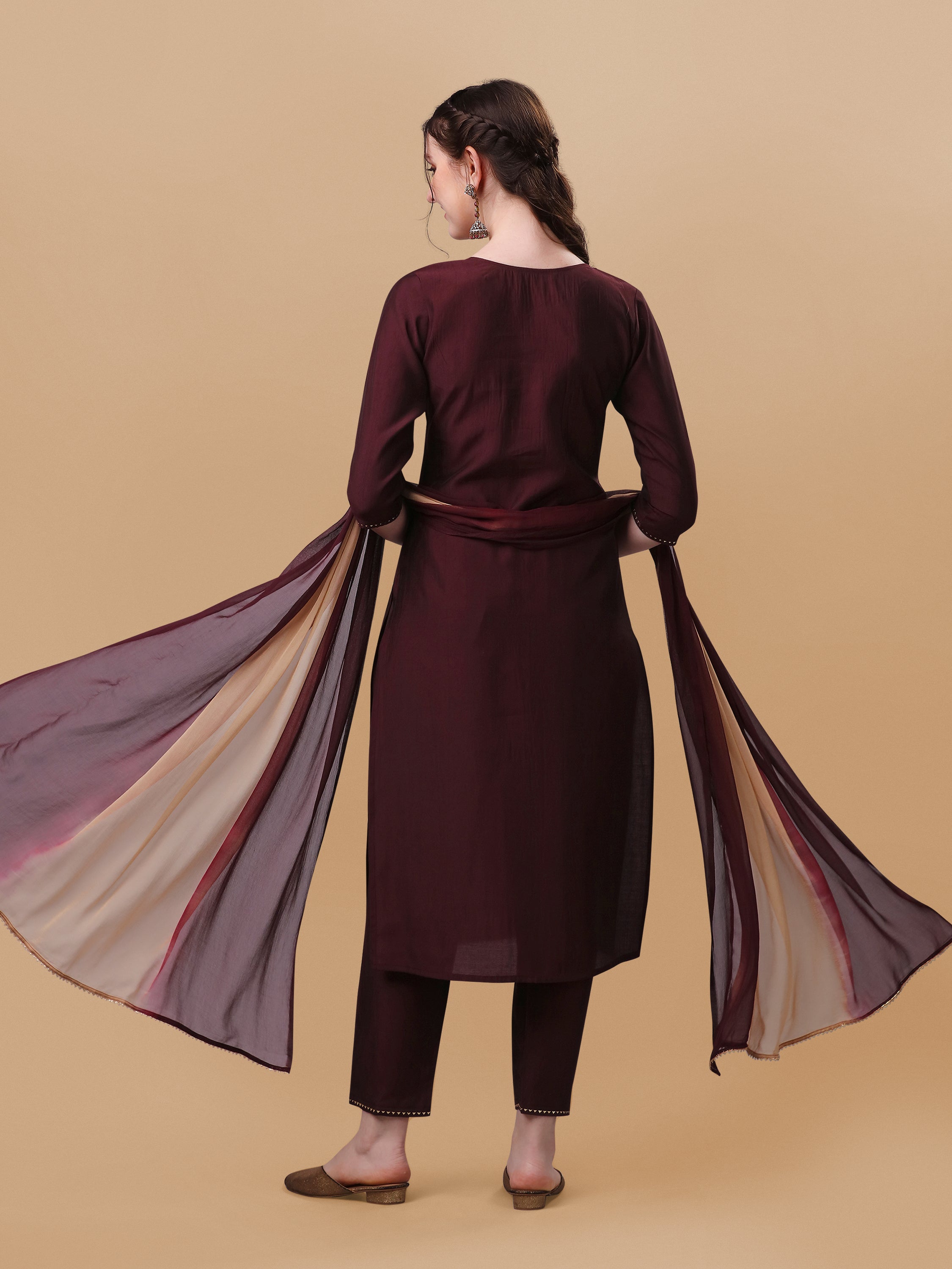 Embroidered Kurta With Pant And Dupatta Set, Multicolor - Hiral Fashion - Distacart