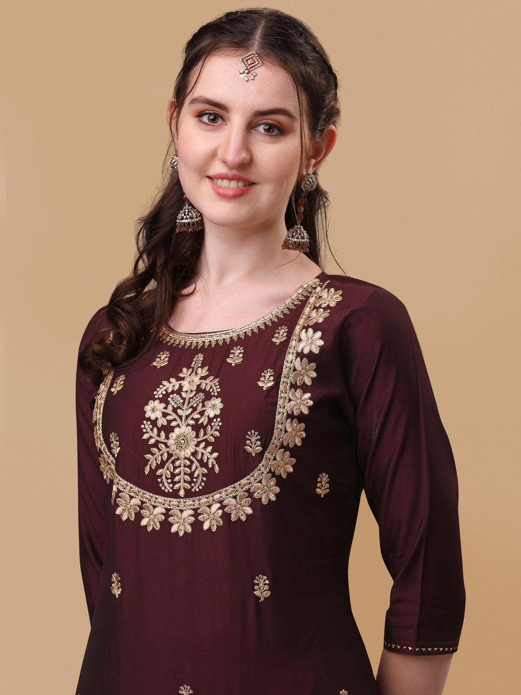 Embroidered Kurta With Pant And Dupatta Set, Multicolor - Hiral Fashion - Distacart