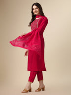 Embroidered Kurta With Pant And Dupatta Set, Multicolor - Hiral Fashion - Distacart