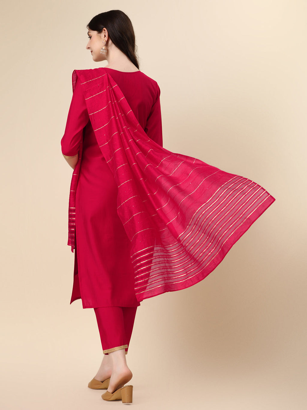 Embroidered Kurta With Pant And Dupatta Set, Multicolor - Hiral Fashion - Distacart
