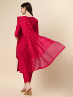 Embroidered Kurta With Pant And Dupatta Set, Multicolor - Hiral Fashion - Distacart
