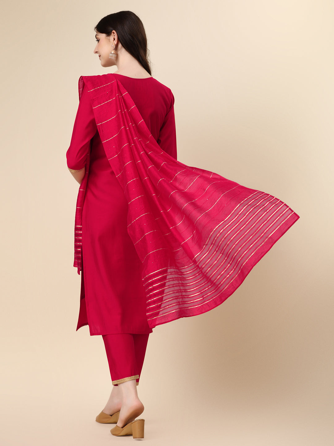Embroidered Kurta With Pant And Dupatta Set, Multicolor - Hiral Fashion - Distacart