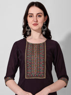 Wine Embroidered Kurta Pant & Dupatta Set, Multicolor - Hiral Fashion - Distacart