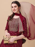 Leheriya Printed & Embroidered Kurta With Pant & Dupatta Set, Multicolor - Hiral Fashion - Distacart