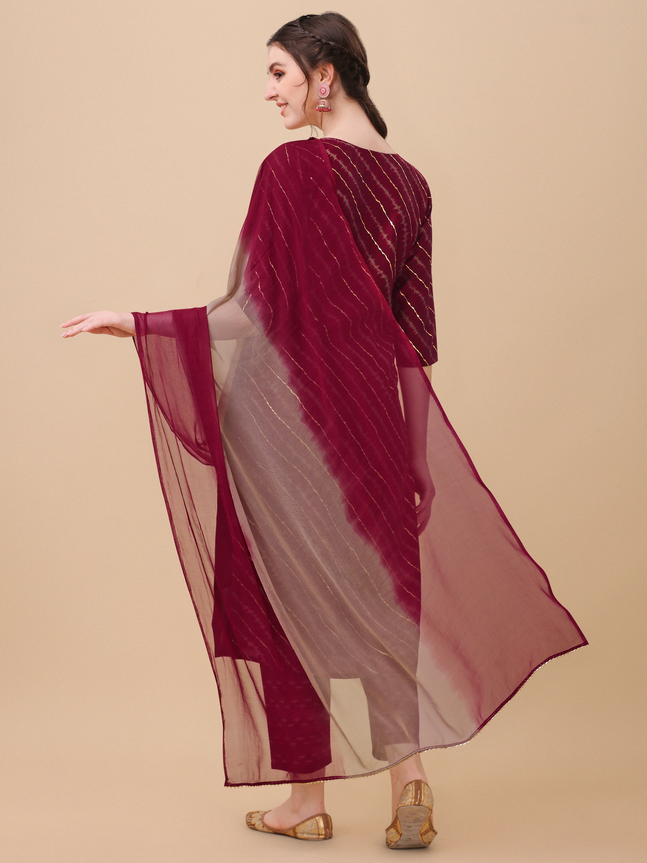 Leheriya Printed & Embroidered Kurta With Pant & Dupatta Set, Multicolor - Hiral Fashion - Distacart