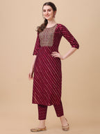 Leheriya Printed & Embroidered Kurta With Pant & Dupatta Set, Multicolor - Hiral Fashion - Distacart