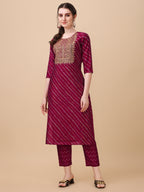 Leheriya Printed & Embroidered Kurta With Pant & Dupatta Set, Multicolor - Hiral Fashion - Distacart