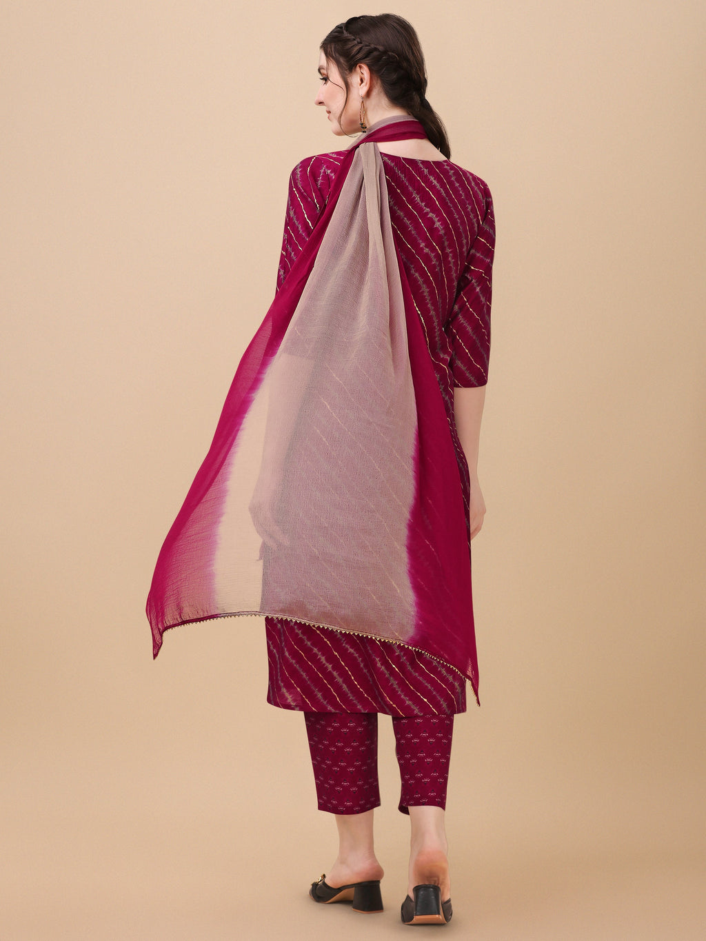 Leheriya Printed & Embroidered Kurta With Pant & Dupatta Set, Multicolor - Hiral Fashion - Distacart