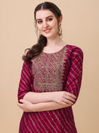 Leheriya Printed & Embroidered Kurta With Pant & Dupatta Set, Multicolor - Hiral Fashion - Distacart