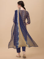 Printed Kurta With Pant And Dupatta Set, Multicolor - Hiral Fashion - Distacart