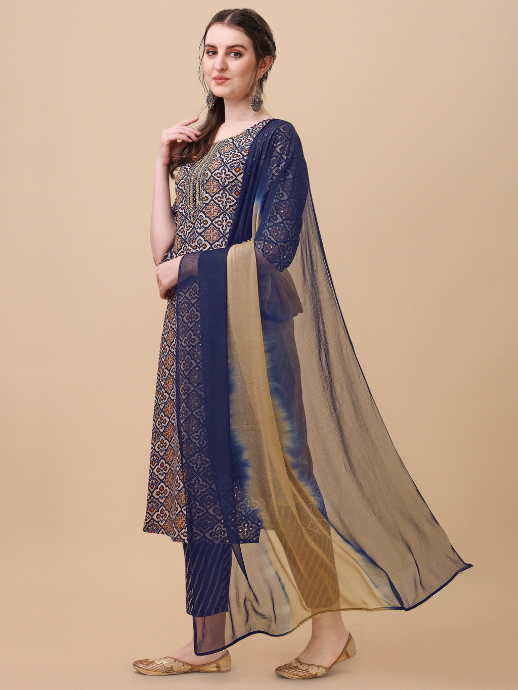 Printed Kurta With Pant And Dupatta Set, Multicolor - Hiral Fashion - Distacart