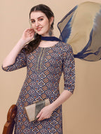 Printed Kurta With Pant And Dupatta Set, Multicolor - Hiral Fashion - Distacart