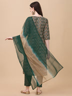 Berrylicious Womens Cotton Green Kurta With Pant And Dupatta Set., Multicolor - Hiral Fashion - Distacart