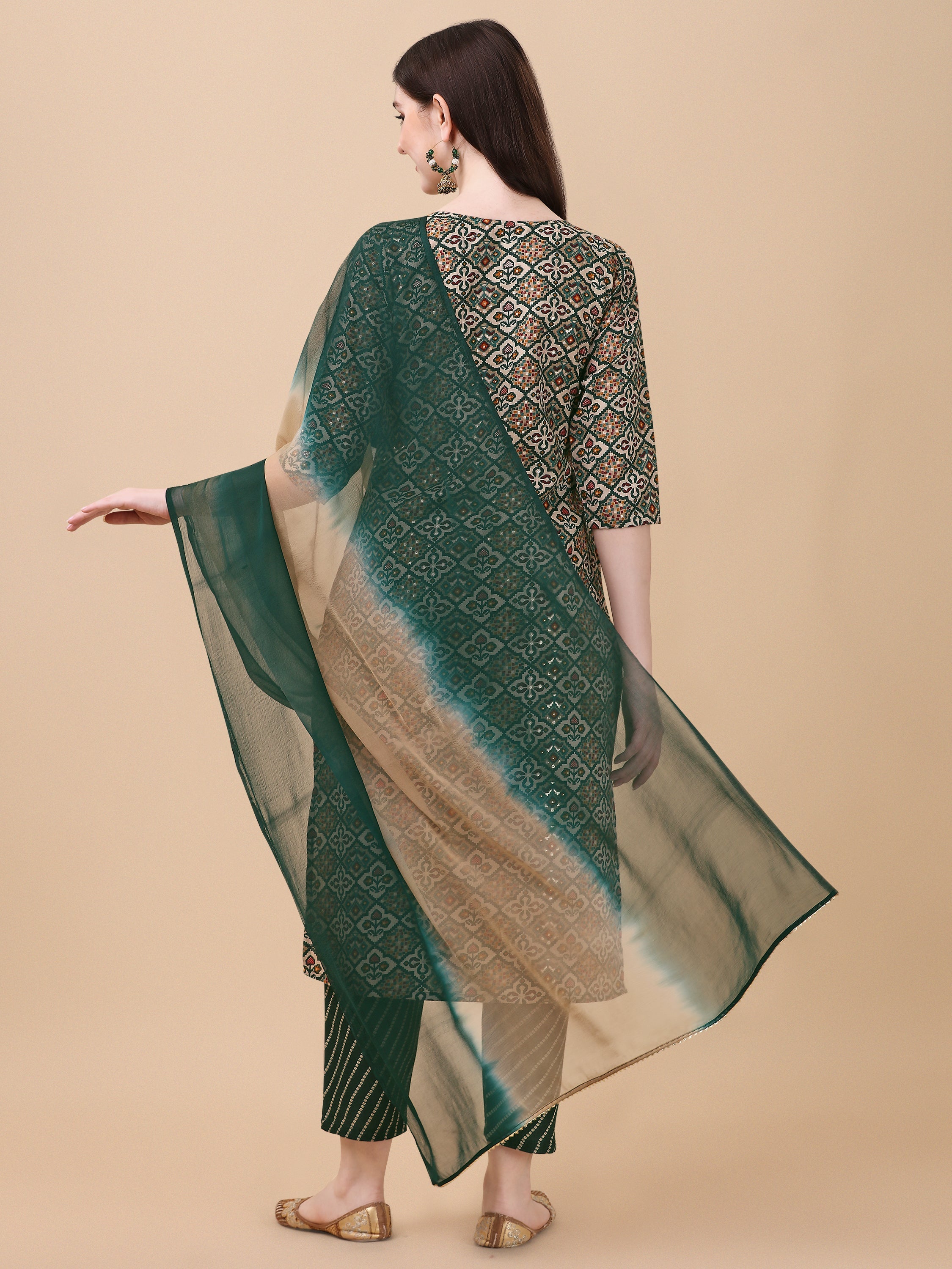 Berrylicious Womens Cotton Green Kurta With Pant And Dupatta Set., Multicolor - Hiral Fashion - Distacart