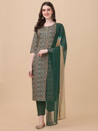 Berrylicious Womens Cotton Green Kurta With Pant And Dupatta Set., Multicolor - Hiral Fashion - Distacart
