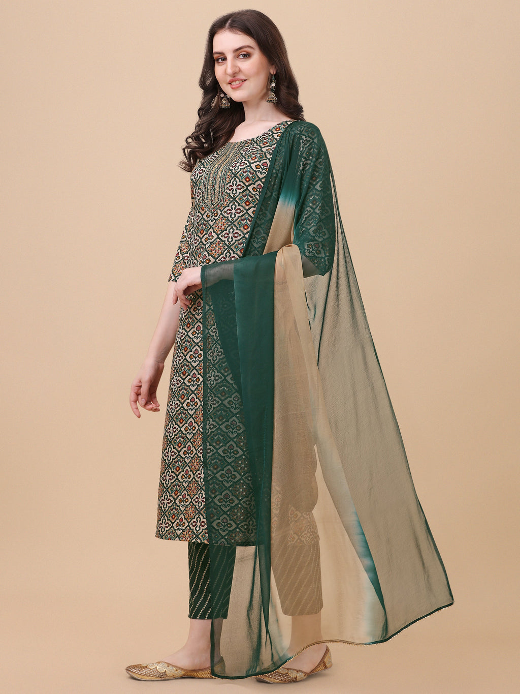 Berrylicious Womens Cotton Green Kurta With Pant And Dupatta Set., Multicolor - Hiral Fashion - Distacart