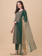 Berrylicious Womens Cotton Green Kurta With Pant And Dupatta Set., Multicolor - Hiral Fashion - Distacart