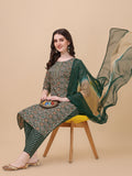 Berrylicious Womens Cotton Green Kurta With Pant And Dupatta Set., Multicolor - Hiral Fashion - Distacart