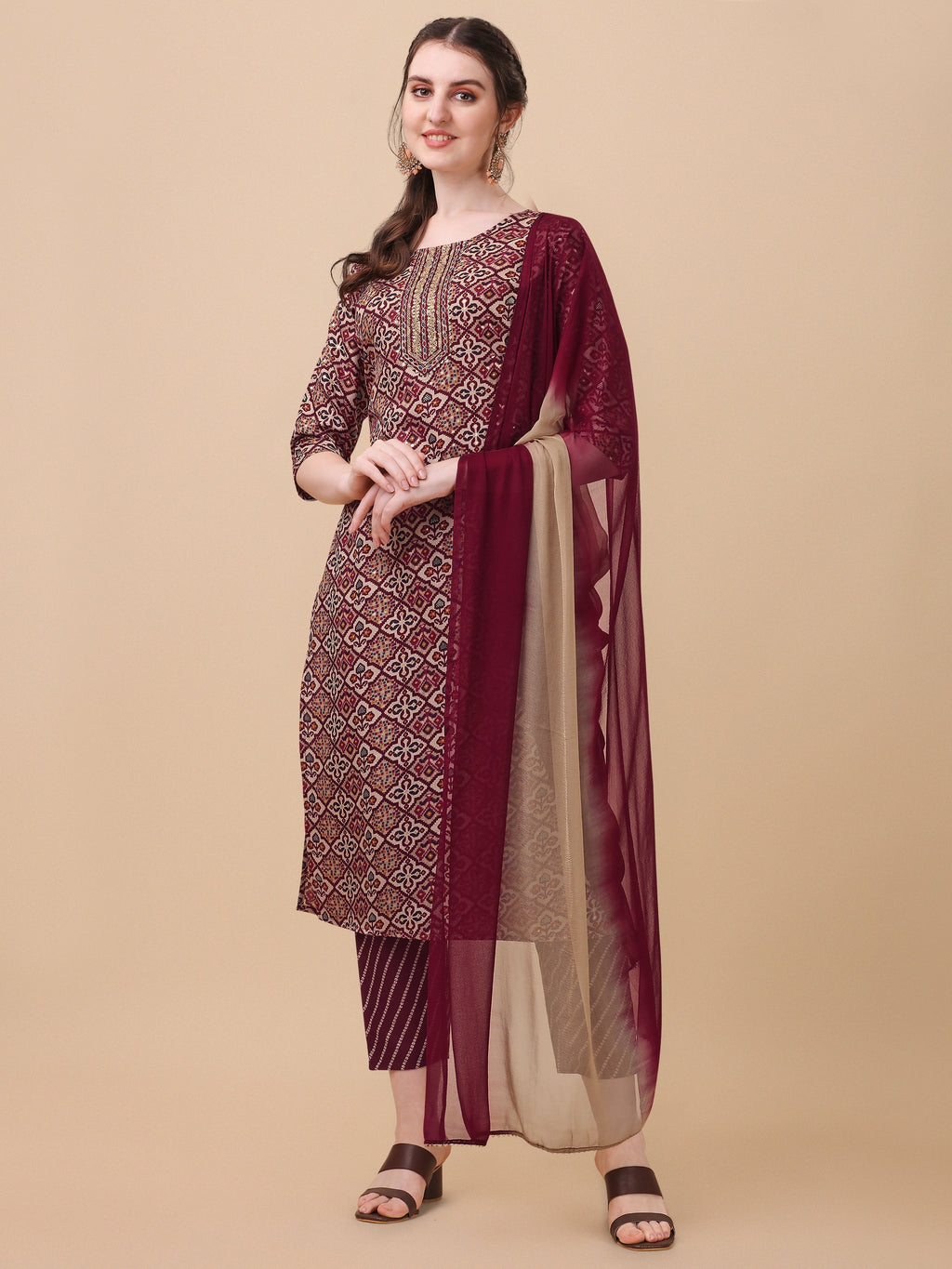 Printed Kurta With Pant And Dupatta Set, Multicolor - Hiral Fashion - Distacart
