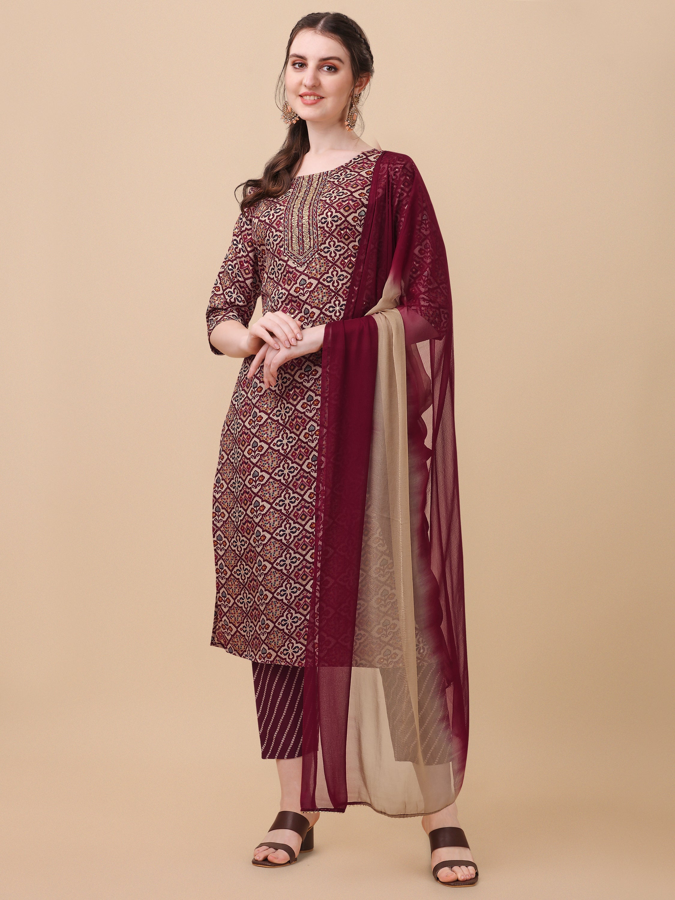 Printed Kurta With Pant And Dupatta Set, Multicolor - Hiral Fashion - Distacart