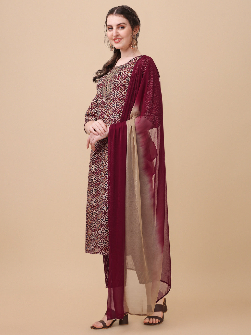 Printed Kurta With Pant And Dupatta Set, Multicolor - Hiral Fashion - Distacart