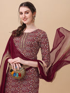 Printed Kurta With Pant And Dupatta Set, Multicolor - Hiral Fashion - Distacart