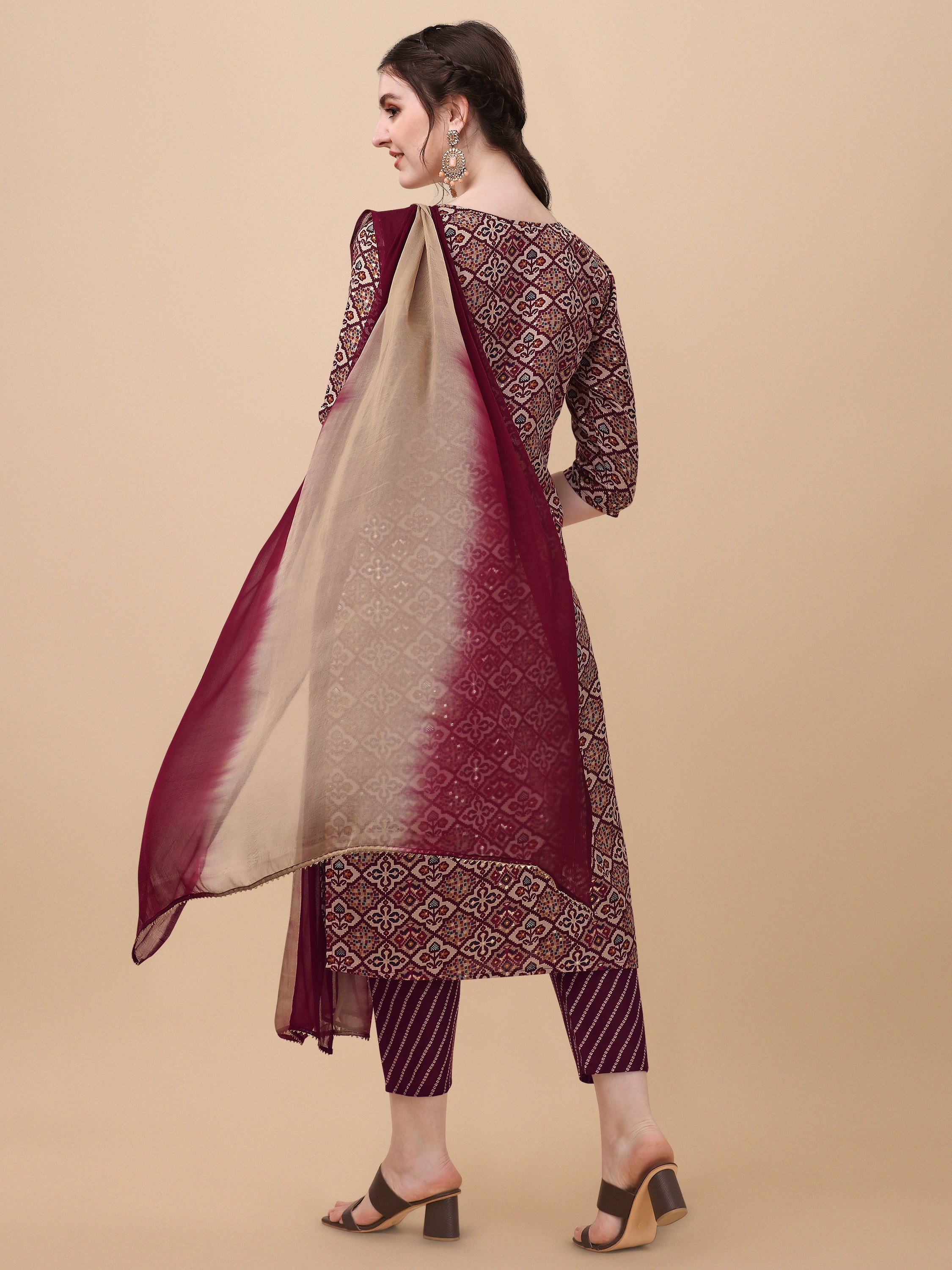 Printed Kurta With Pant And Dupatta Set, Multicolor - Hiral Fashion - Distacart