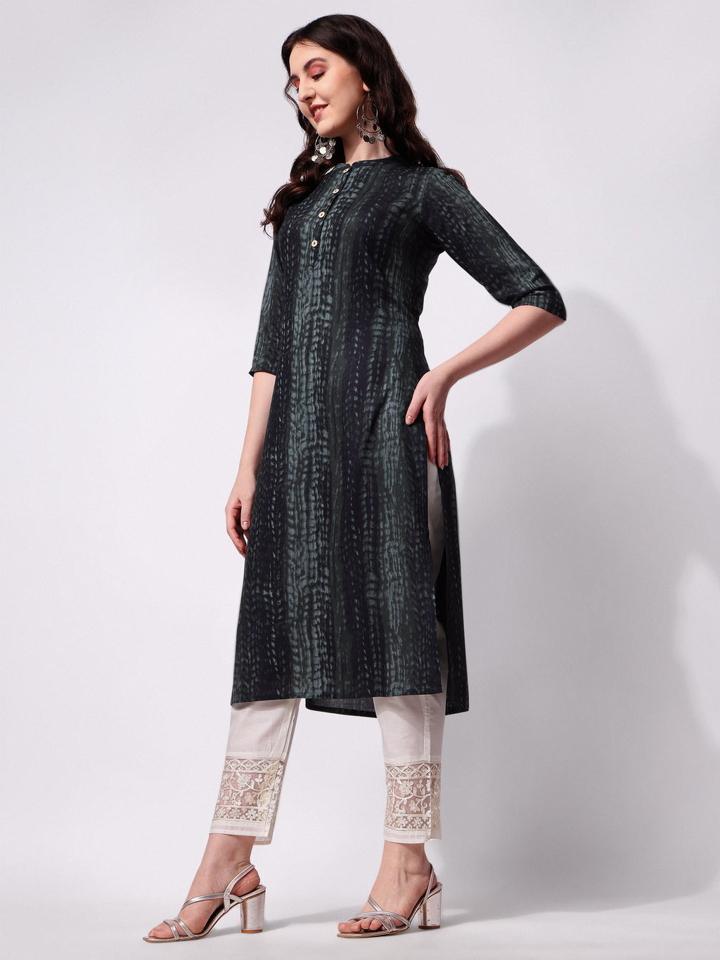 Shibori Printed Front Button Kurta, Multicolor - Hiral Fashion - Distacart