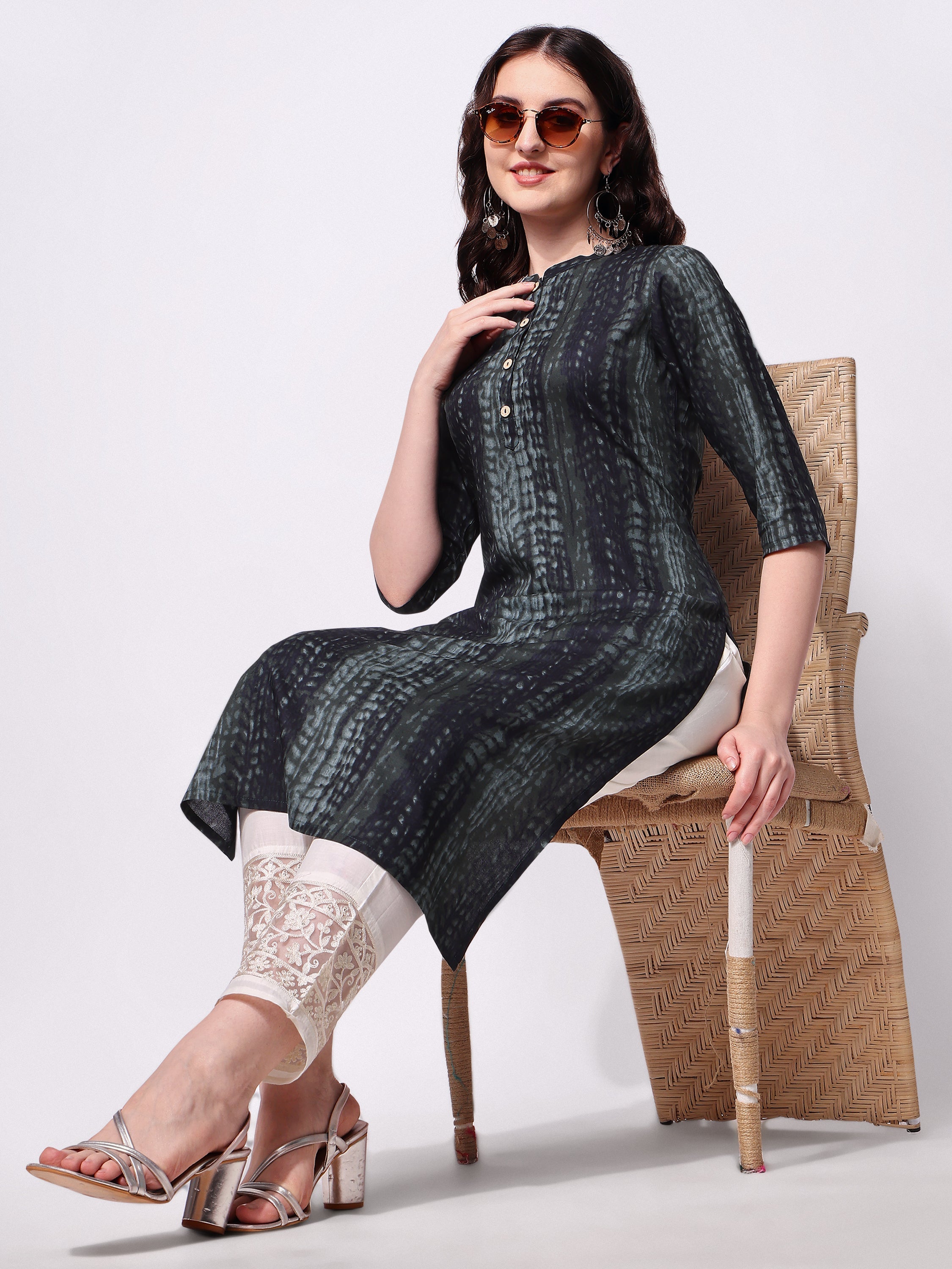 Shibori Printed Front Button Kurta, Multicolor - Hiral Fashion - Distacart